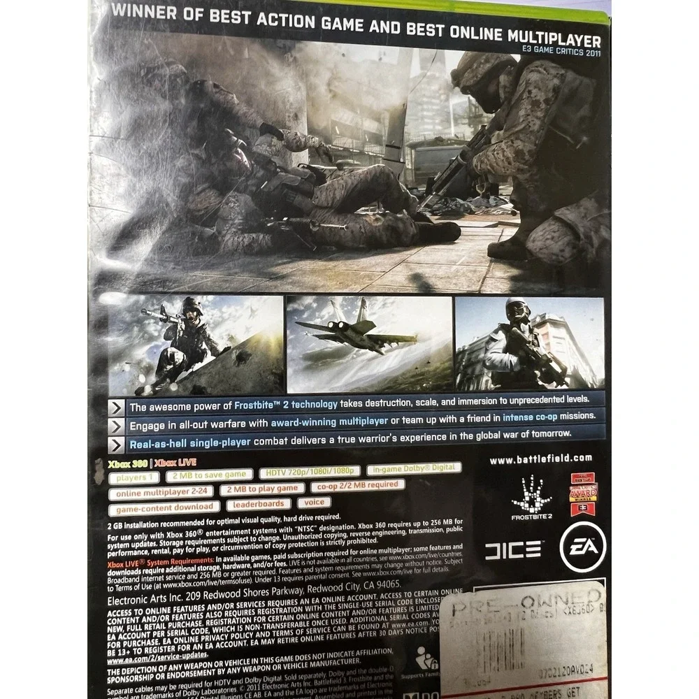 Battlefield 3 Microsoft Xbox 360 EA DICE FPS Shooter 2-Disc Set Case & Manual‎